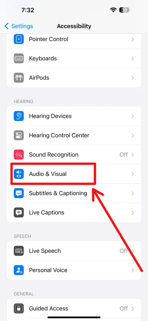 Accessibility menu on iPhone - How To Make AirPods Louder