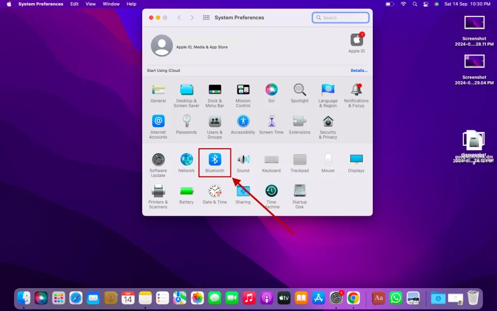 Select Bluetooth in System Preferences for AirPods connection