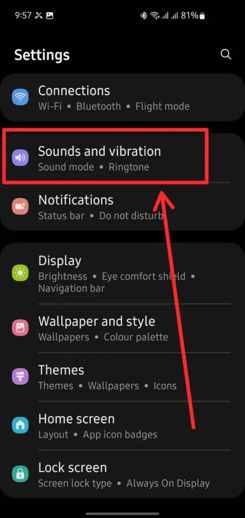 Settings menu with Sounds and Vibration - How to make Airpods louder on Android