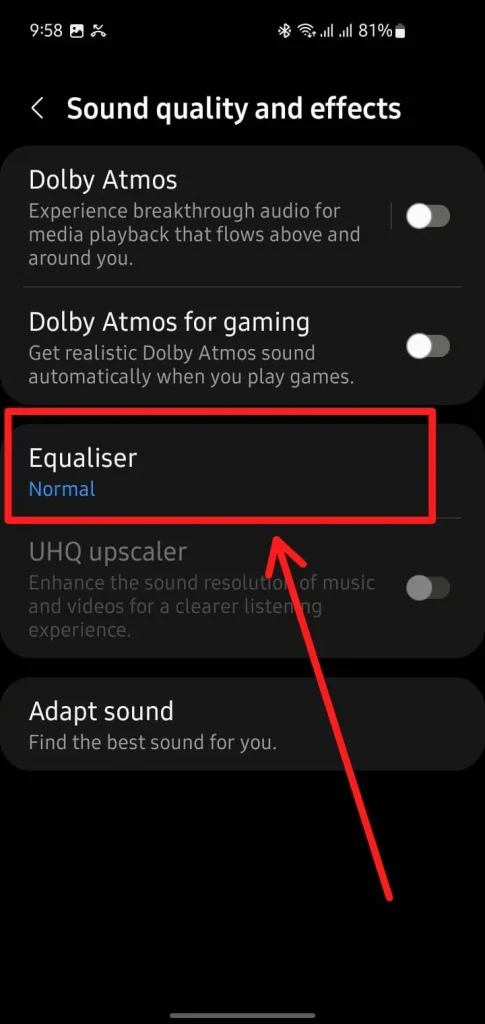 Sound Quality menu with Equalizer option - How to make Airpods louder on Android