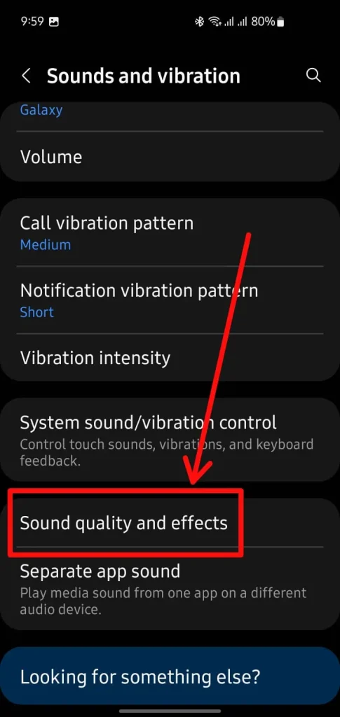 Sound settings showing Sound Quality and Effects - How to make Airpods louder on Android